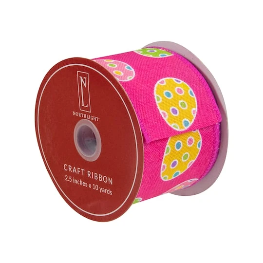 Northlight 2.5" X 10yd. Pink Easter Egg Design Wired Spring Craft Ribbon 6 Northlight 2.5" X 10yd. Pink Easter Egg Design Wired Spring Craft Ribbon - Image 4