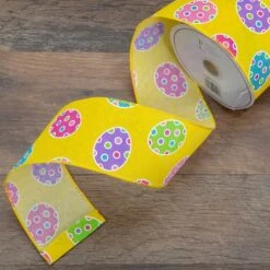Northlight 2.5" X 10yd. Yellow Easter Egg Design Wired Spring Craft Ribbon -Northlight D761583S 2
