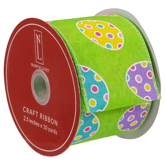 Northlight 2.5" X 10yd. Green Easter Egg Design Wired Spring Craft Ribbon 6 Northlight 2.5" X 10yd. Green Easter Egg Design Wired Spring Craft Ribbon - Image 4