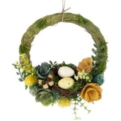 Northlight 9" Easter Egg, Birds Nest & Wooden Flower Wreath -Northlight D761717S 1 1