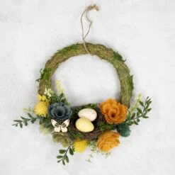 Northlight 9" Easter Egg, Birds Nest & Wooden Flower Wreath -Northlight D761717S 3