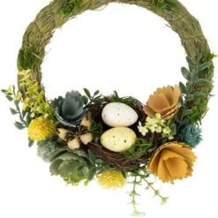 Northlight 9" Easter Egg, Birds Nest & Wooden Flower Wreath -Northlight D761717S 4