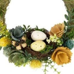 Northlight 9" Easter Egg, Birds Nest & Wooden Flower Wreath -Northlight D761717S 5
