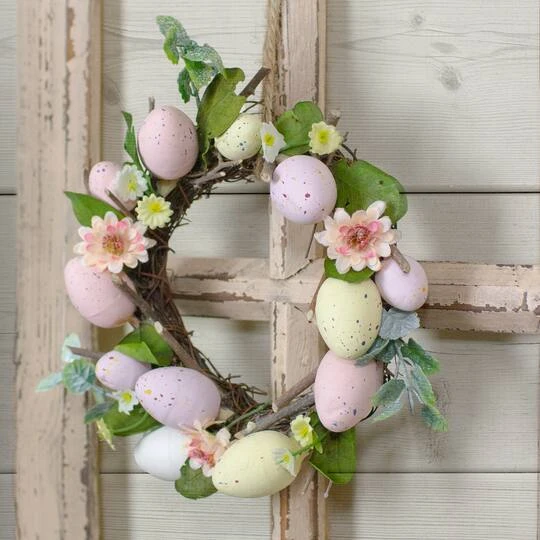 Northlight 8" Pink & Yellow Pastel Easter Egg Wreath 5 Northlight 8" Pink & Yellow Pastel Easter Egg Wreath - Image 3