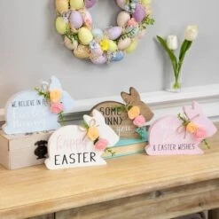 Northlight 8" Floral Bunny Wooden Tabletop Easter Signs, 4ct. 6 Northlight 8" Floral Bunny Wooden Tabletop Easter Signs, 4ct. -Northlight D761741S 1 1