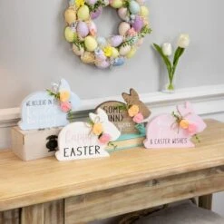 Northlight 8" Floral Bunny Wooden Tabletop Easter Signs, 4ct. 7 Northlight 8" Floral Bunny Wooden Tabletop Easter Signs, 4ct. -Northlight D761741S 2