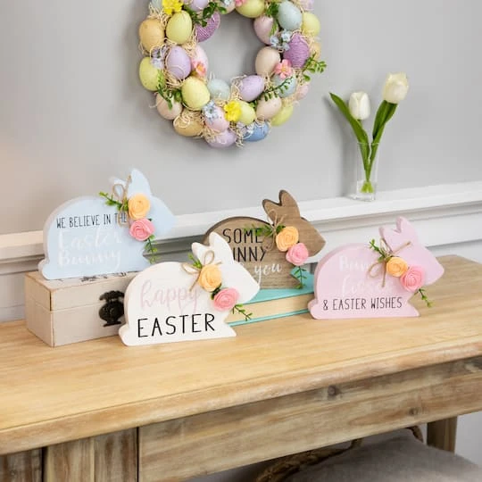 Northlight 8" Floral Bunny Wooden Tabletop Easter Signs, 4ct. 5 Northlight 8" Floral Bunny Wooden Tabletop Easter Signs, 4ct. - Image 3