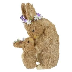 Northlight 12" Brown Mommy & Baby Bunny Sisal Easter Figure -Northlight D761750S 3