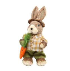 Northlight 14" Brown & Yellow Rustic Boy Rabbit With Carrot Standing Easter Figure