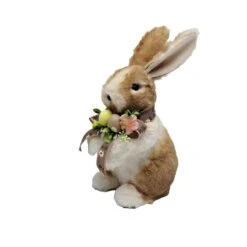 Northlight 10.25" Brown Plush Easter Rabbit With Eggs & Bow Decorative Figurine