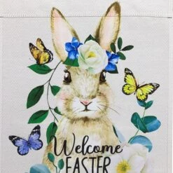 Northlight Beige Welcome Easter Floral Bunny & Butterflies Garden Flag -Northlight D761768S 3