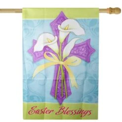 Northlight Multicolor Easter Blessings Cross & Lilies House Flag