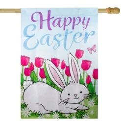 Northlight Colorful Happy Easter Bunny With Tulips House Flag -Northlight D761772S 1 1