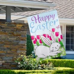 Northlight Colorful Happy Easter Bunny With Tulips House Flag -Northlight D761772S 3