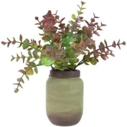 Northlight 10" Real Touch™ Two-Toned Spring Eucalyptus Leaves In Ceramic Pot -Northlight D761780S 1 1
