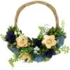 Northlight 12" Blue & Tan Poppy Floral Wooden Spring Basket Wreath