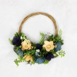 Northlight 12" Blue & Tan Poppy Floral Wooden Spring Basket Wreath -Northlight D761788S 3