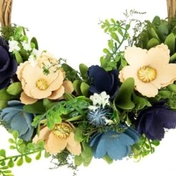 Northlight 12" Blue & Tan Poppy Floral Wooden Spring Basket Wreath -Northlight D761788S 4
