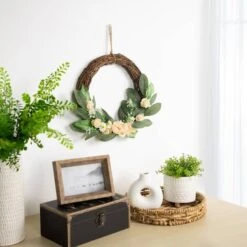 Northlight 14" Mini Peach Rose Half Floral Spring Wreath 10 Northlight 14" Mini Peach Rose Half Floral Spring Wreath -Northlight D761789S 2