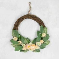 Northlight 14" Mini Peach Rose Half Floral Spring Wreath 13 Northlight 14" Mini Peach Rose Half Floral Spring Wreath -Northlight D761789S 3