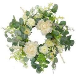 Northlight 20" Peony, Rose & Mixed Foliage Artificial Spring Wreath