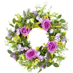 Northlight 24" Purple Peony Mixed Floral Springtime Wreath
