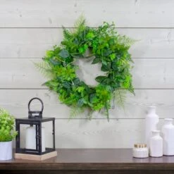 Northlight 24" Maidenhair Fern & Assorted Foliage Spring Wreath -Northlight D761803S 2
