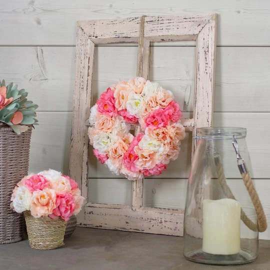 Northlight 8" Pink & White Peony Artificial Spring Floral Wreath 5 Northlight 8" Pink & White Peony Artificial Spring Floral Wreath - Image 3