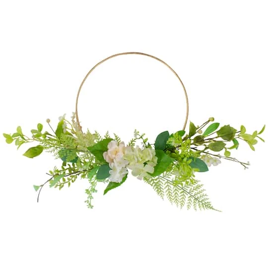 Northlight 25" Green & Gold Hydrangea & Fern Golden Ring Wreath 3 Northlight 25" Green & Gold Hydrangea & Fern Golden Ring Wreath