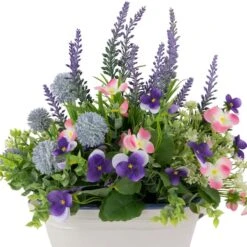 Northlight 12" Lavender & Mixed Spring Floral In Weathered Ceramic Pot 12 Northlight 12" Lavender & Mixed Spring Floral In Weathered Ceramic Pot -Northlight D761817S 3