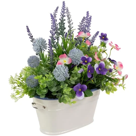Northlight 12" Lavender & Mixed Spring Floral In Weathered Ceramic Pot 7 Northlight 12" Lavender & Mixed Spring Floral In Weathered Ceramic Pot - Image 5