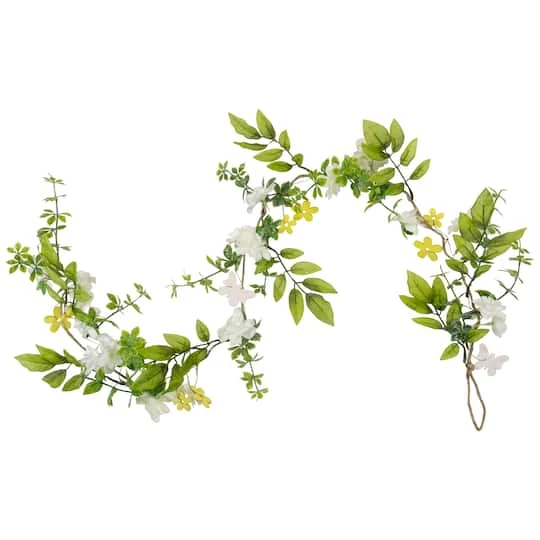 Northlight 4ft. White Floral & Mixed Foliage Garland 4 Northlight 4ft. White Floral & Mixed Foliage Garland - Image 2