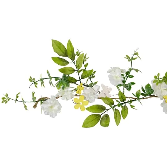 Northlight 4ft. White Floral & Mixed Foliage Garland 6 Northlight 4ft. White Floral & Mixed Foliage Garland - Image 4