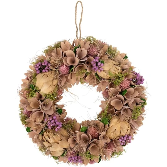 Northlight 12" Purple & Beige Wooden Floral & Preserved Artichoke Wreath 3 Northlight 12" Purple & Beige Wooden Floral & Preserved Artichoke Wreath
