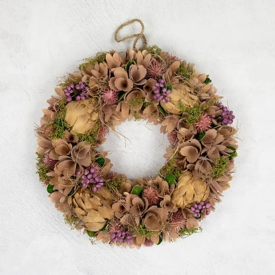 Northlight 12" Purple & Beige Wooden Floral & Preserved Artichoke Wreath 6 Northlight 12" Purple & Beige Wooden Floral & Preserved Artichoke Wreath - Image 4
