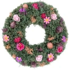 Northlight 13" Pink Rose & Purple Thistle Spring Wreath