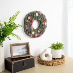 Northlight 13" Pink Rose & Purple Thistle Spring Wreath -Northlight D761841S 2