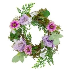 Northlight 8" Pink & Purple Rose & Foliage Spring Wreath