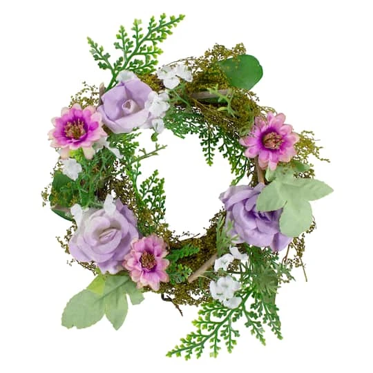 Northlight 8" Pink & Purple Rose & Foliage Spring Wreath 3 Northlight 8" Pink & Purple Rose & Foliage Spring Wreath