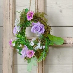 Northlight 8" Pink & Purple Rose & Foliage Spring Wreath 9 Northlight 8" Pink & Purple Rose & Foliage Spring Wreath -Northlight D761844S 2