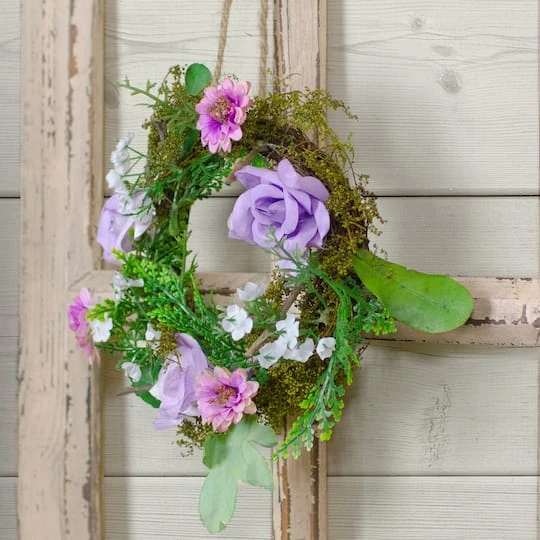 Northlight 8" Pink & Purple Rose & Foliage Spring Wreath 5 Northlight 8" Pink & Purple Rose & Foliage Spring Wreath - Image 3