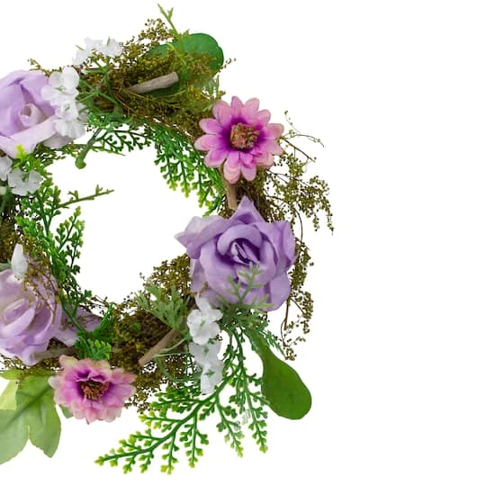 Northlight 8" Pink & Purple Rose & Foliage Spring Wreath 6 Northlight 8" Pink & Purple Rose & Foliage Spring Wreath - Image 4