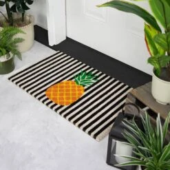 Northlight Ivory & Orange Pineapple Striped Doormat 12 Northlight Ivory & Orange Pineapple Striped Doormat -Northlight D767517S 3