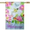 Northlight 40" Pink & Blue Welcome Hummingbird Floral House Flag 2 Northlight 40" Pink & Blue Welcome Hummingbird Floral House Flag -Northlight D768280S 1