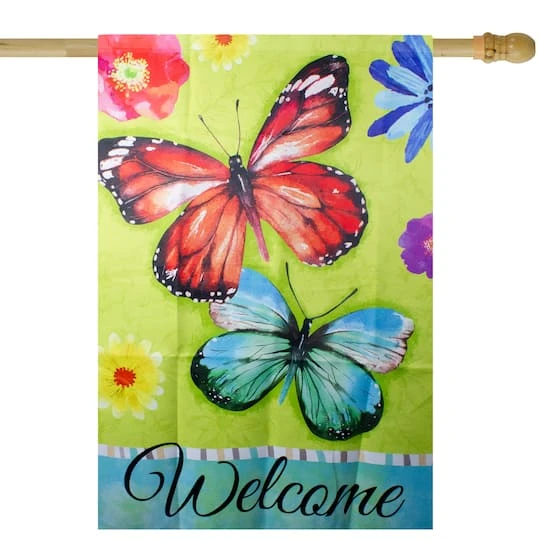 Northlight 40" Green Welcome Butterflies House Flag 4 Northlight 40" Green Welcome Butterflies House Flag - Image 2