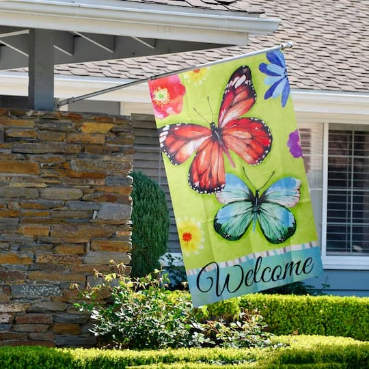 Northlight 40" Green Welcome Butterflies House Flag 5 Northlight 40" Green Welcome Butterflies House Flag - Image 3