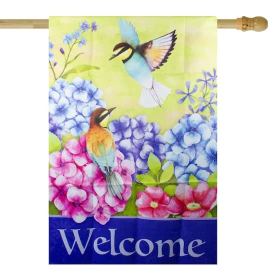 Northlight 40" Welcome Floral Hummingbird Outdoor House Flag 4 Northlight 40" Welcome Floral Hummingbird Outdoor House Flag - Image 2
