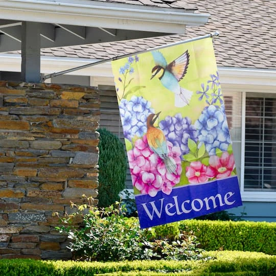Northlight 40" Welcome Floral Hummingbird Outdoor House Flag 5 Northlight 40" Welcome Floral Hummingbird Outdoor House Flag - Image 3