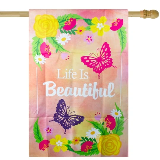 Northlight 40" Multicolor Life Is Beautiful Pink Floral Outdoor House Flag 3 Northlight 40" Multicolor Life Is Beautiful Pink Floral Outdoor House Flag