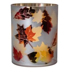 Northlight 6" Matte Autumn Leaf Flameless Glass Candle Holder 8 Northlight 6" Matte Autumn Leaf Flameless Glass Candle Holder -Northlight D800577S 1 1